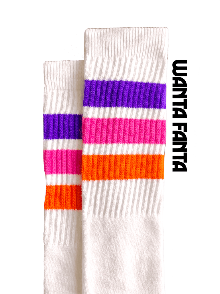 purple, hot pink, orange 19 inch Moxi Skater Socks named wanta fanta