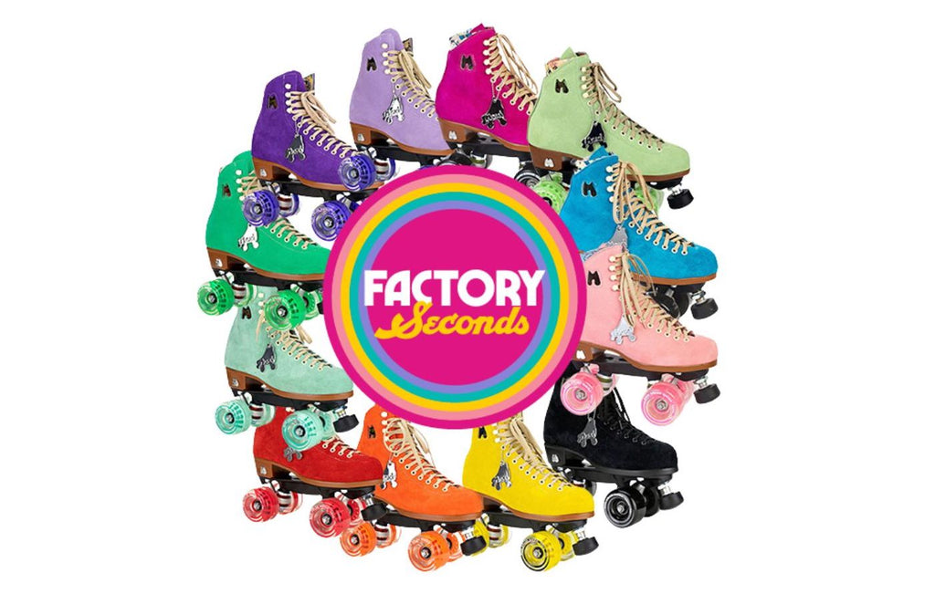 all the lolly roller skates, even discontinued colors with the text "factory seconds"