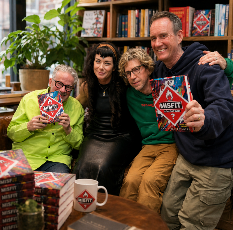 4 people holding a book
