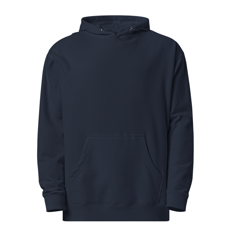 Dark Blue, lightweight Moxi hoodie featuring a bold back graphic of a vintage-style black panther inside an orange circle, with red “MOXI” text above and “HELLCATS” below.