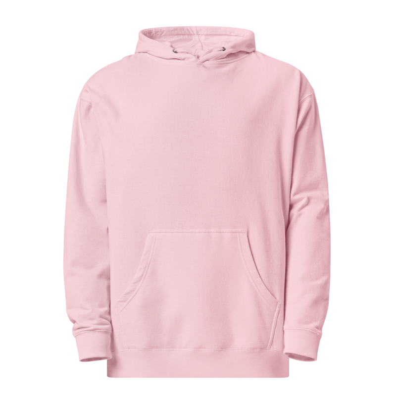 Pink lightweight Moxi hoodie featuring a bold back graphic of a vintage-style black panther inside an orange circle, with red “MOXI” text above and “HELLCATS” below.