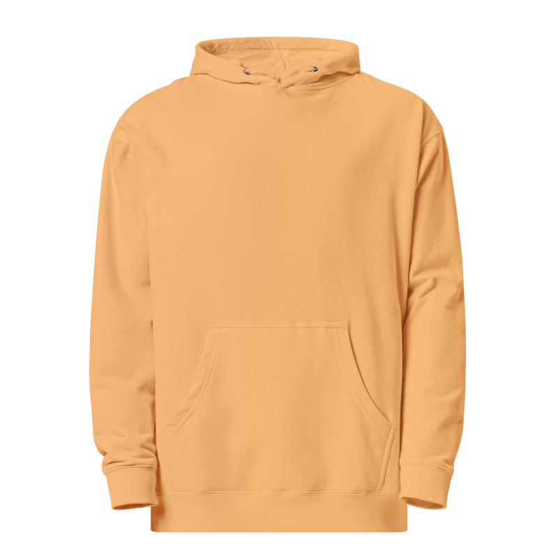 Yellow, lightweight Moxi hoodie featuring a bold back graphic of a vintage-style black panther inside an orange circle, with red “MOXI” text above and “HELLCATS” below.