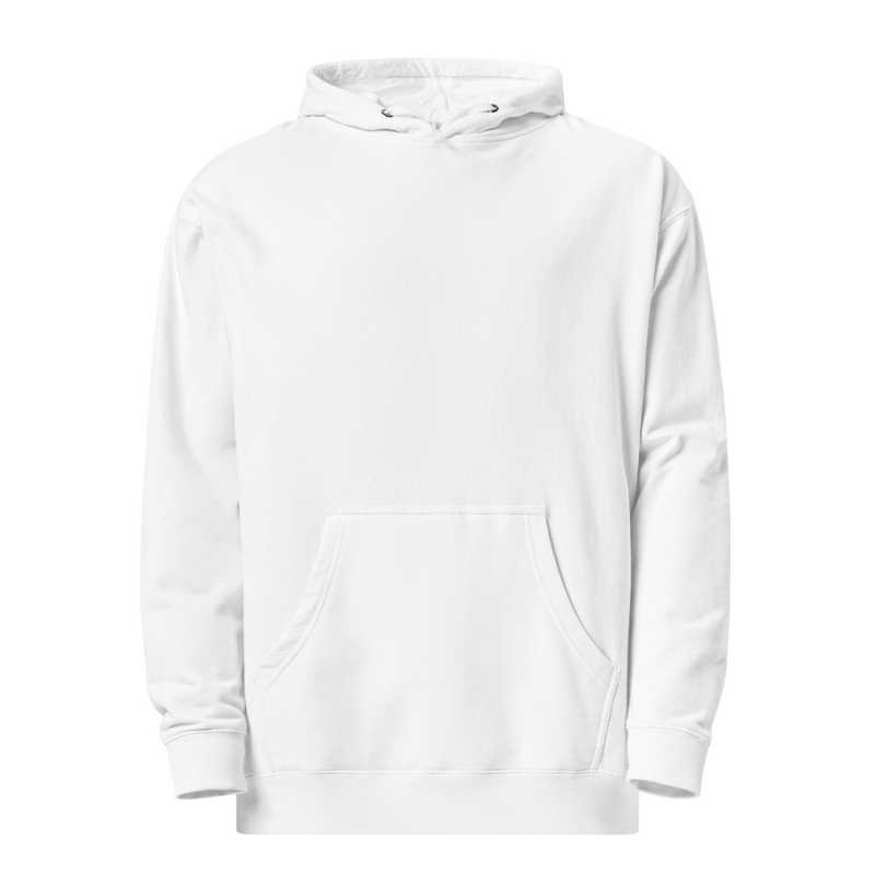 White  lightweight Moxi hoodie featuring a bold back graphic of a vintage-style black panther inside an orange circle, with red “MOXI” text above and “HELLCATS” below.