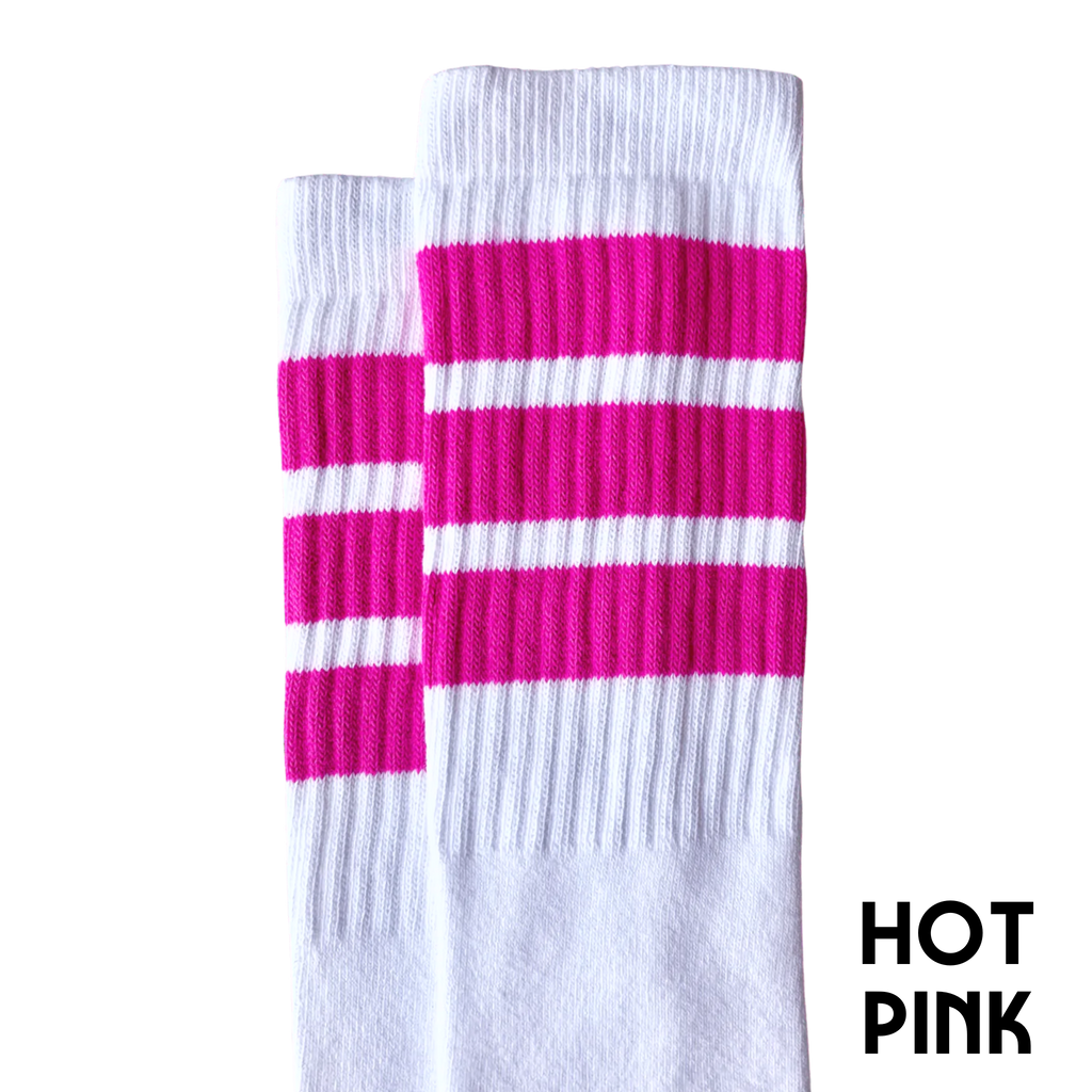 22 inch knee high socks with hot pink stripes