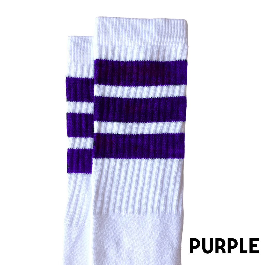 22 inch knee high socks with purple stripes
