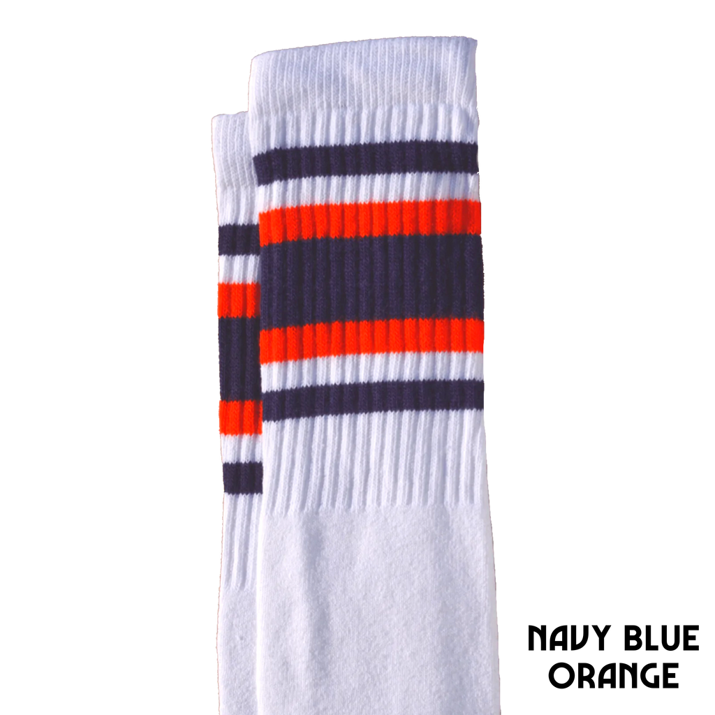 22 inch knee high socks with navy blue and orange
