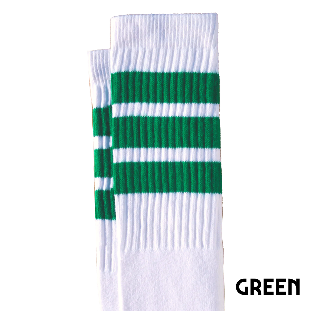 22 inch knee high socks with green stripes