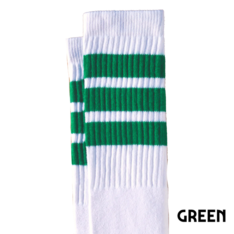 22 inch knee high socks with green stripes