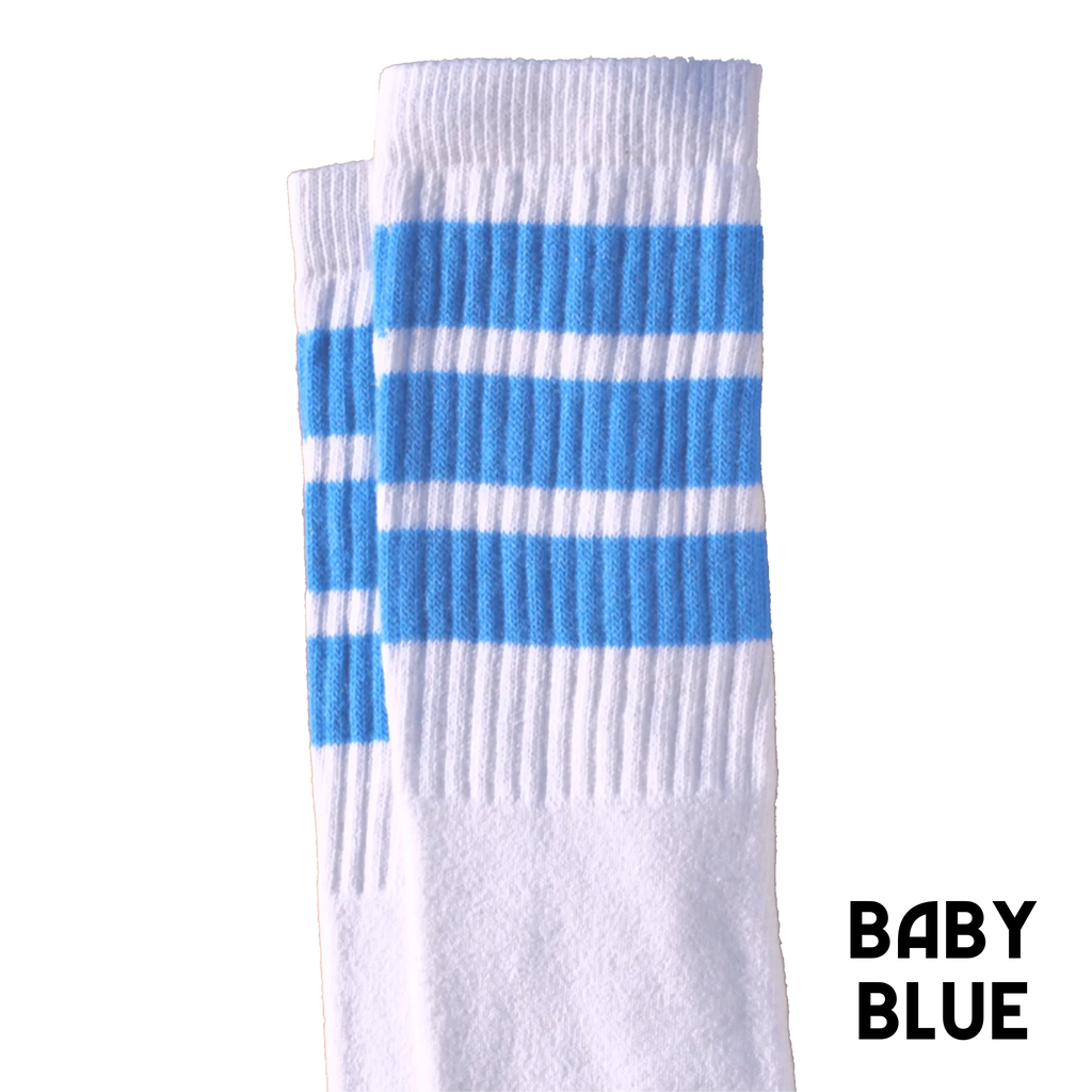 22 inch knee high socks with baby blue stripes