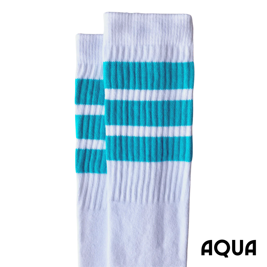 22 inch knee high socks with aqua stripes