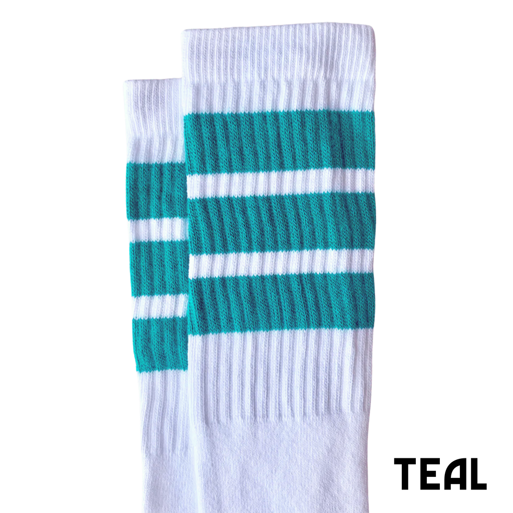 22 inch knee high socks with teal stripes