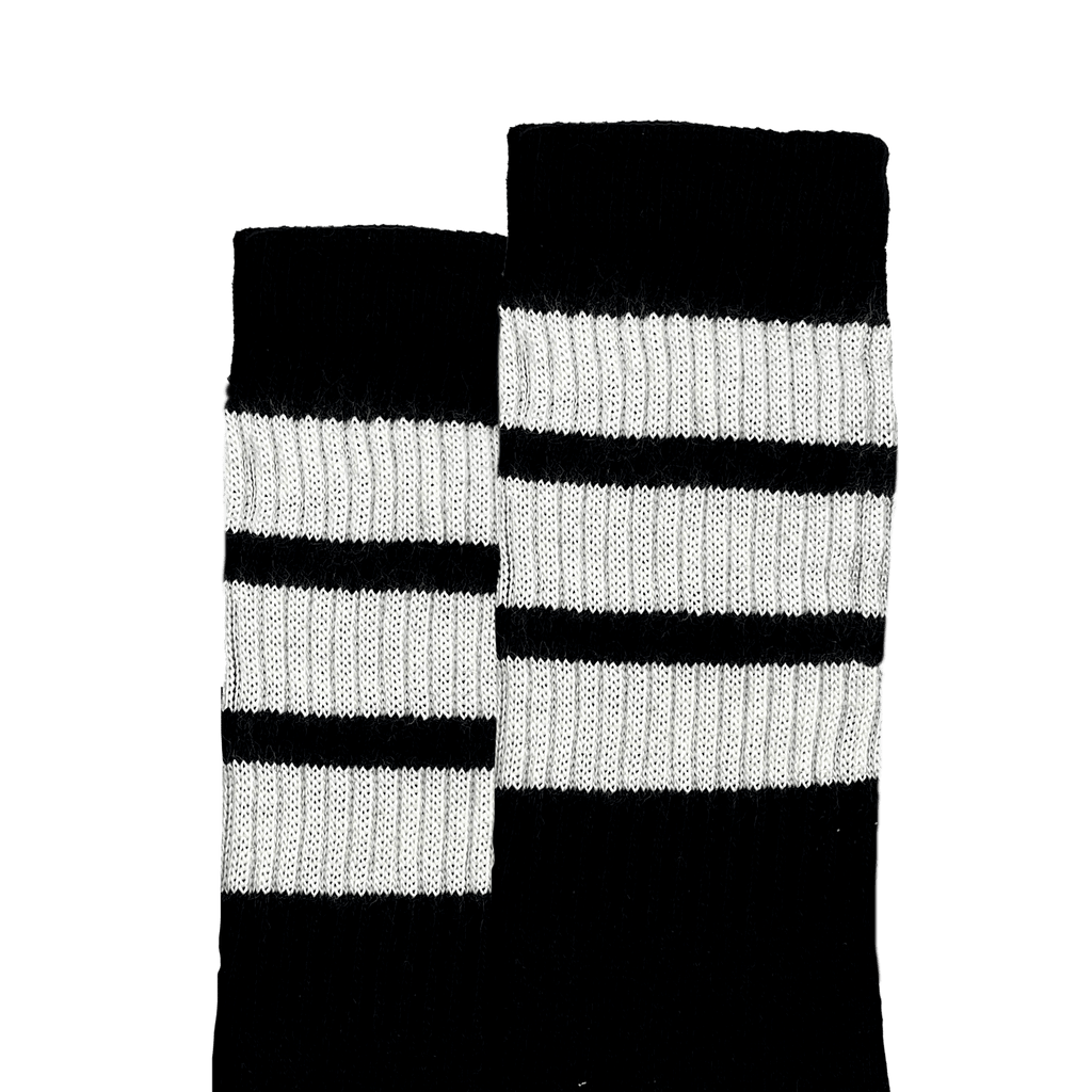 19-Inch Skater Socks - whtie striped Black Tube Sock