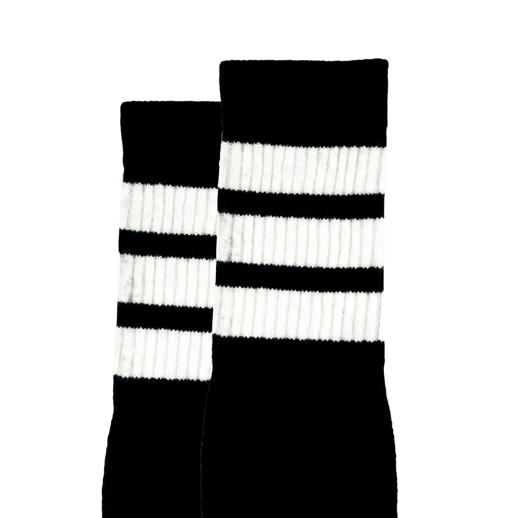 14-Inch Skater Socks - Black Tube Sock white stripes
