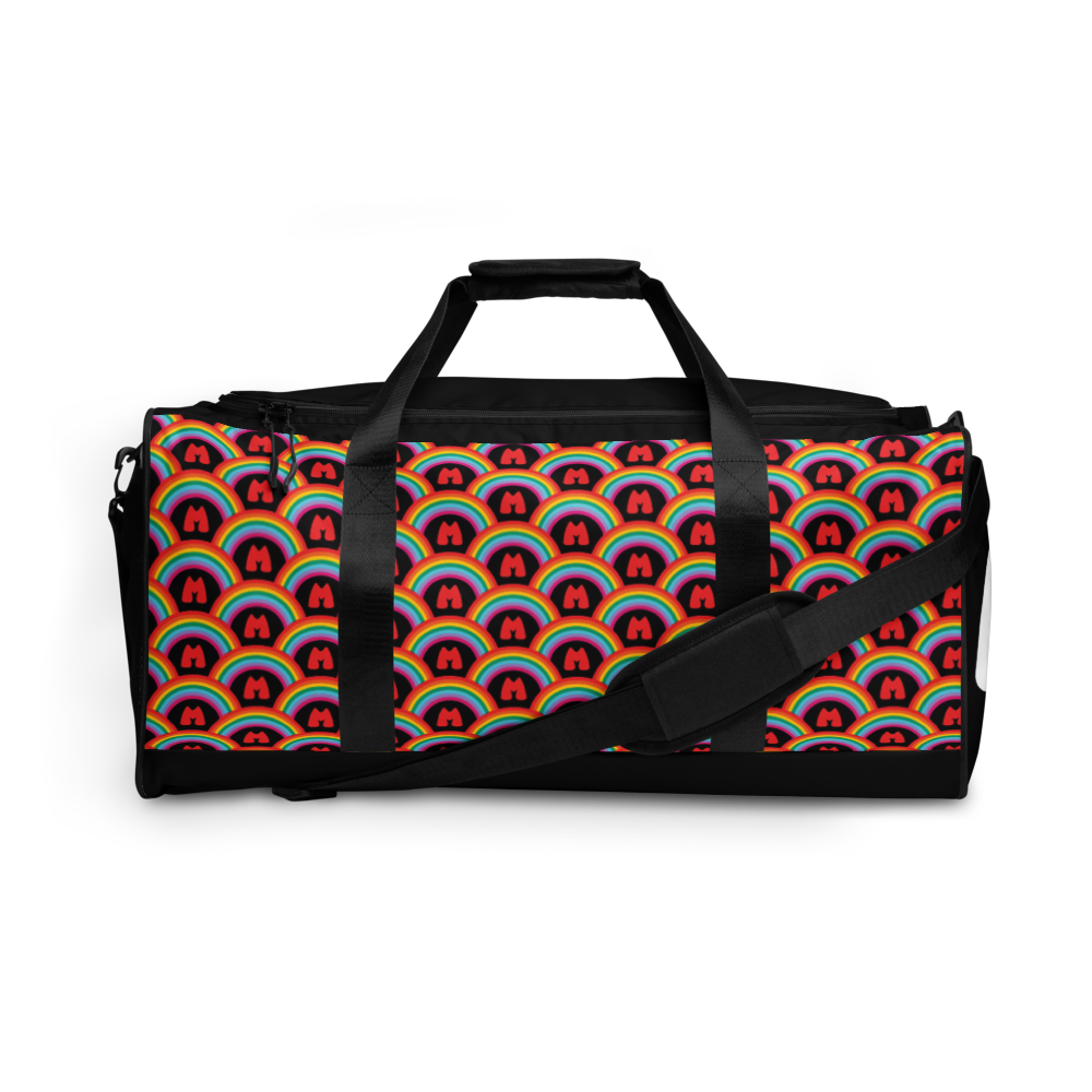 back of Bright Side Duffle Bag rainbow pattern