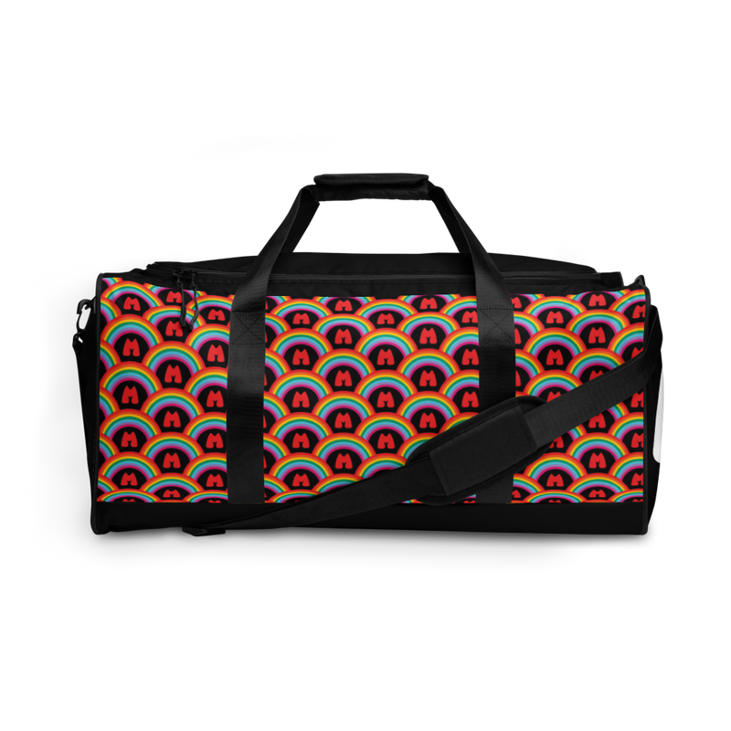 back of Bright Side Duffle Bag rainbow pattern